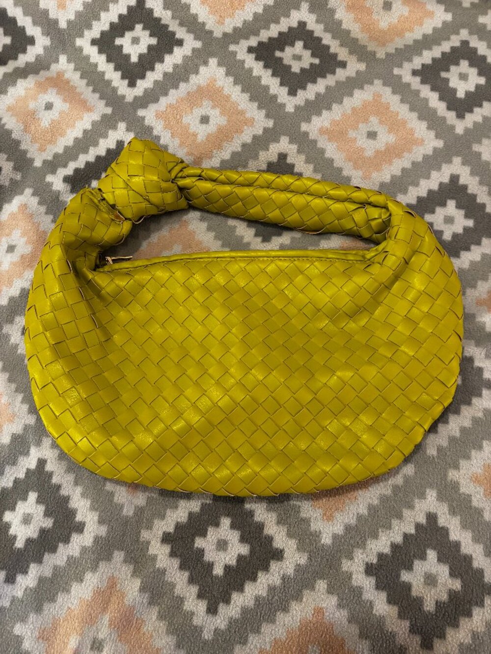Lulla Collection Woven Faux Leather Chartreuse Knotted Hobo Bag - New Without Ta